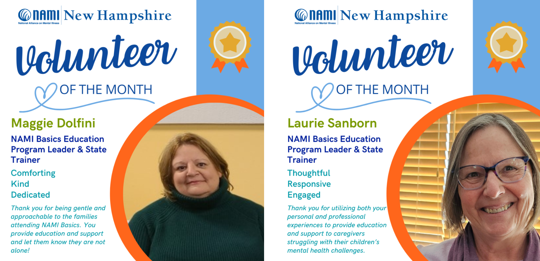 July 2024 NAMI New Hampshire Volunteers of the Month